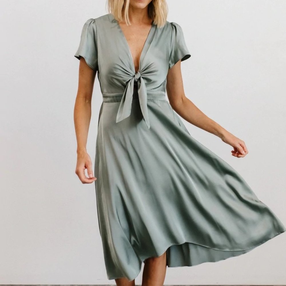 Baltic Born Poppy Satin Midi Dress, Eucalyptus, Large